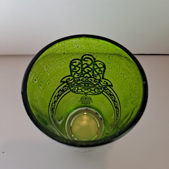 Turkish Tea Glass w/Hamsa Hand - Green w/Silver Guilding - Picture 6 of 6